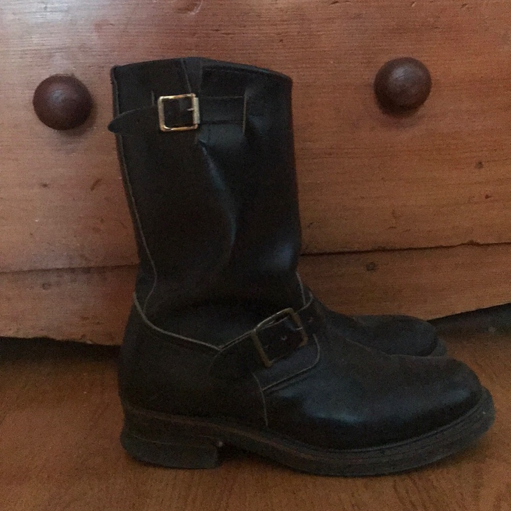 Cord vintage leather biker boots